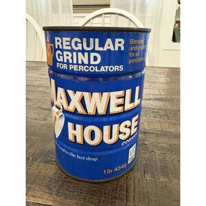 Vintage Maxwell House 1 pound Coffee For Percolator Tin Can Coffee Bar Decor